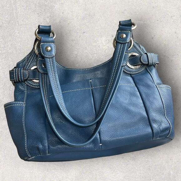 Mia Battina Retro Blue Leather Hand Bag - Picture 6 of 14